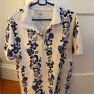 GAP Men’s Cream Polo with Navy Floral Print Size Medium